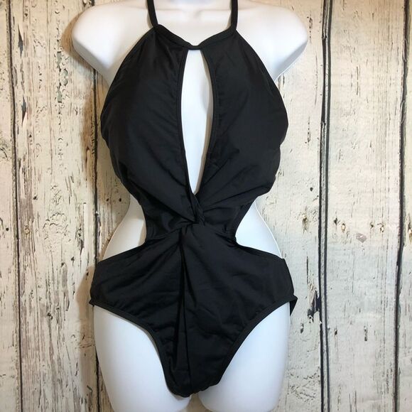 La Blanca Other - La Blanca elegant high neck keyhole crisscross back one-piece swimsuit size 12